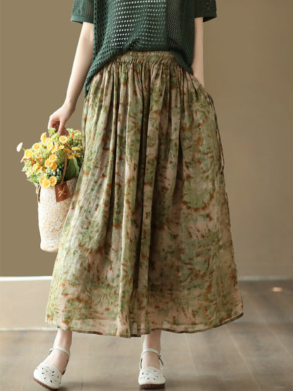 Summer Artsy Drawstring Loose Ramie Skirt