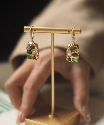Gold Copper Overgild Gem Stone Tassel Drop Earrings