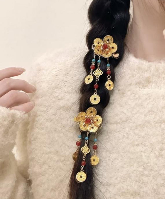 Style Gold Sterling Silver Overgild Turquoise Copper Coin Tassel Hairpin