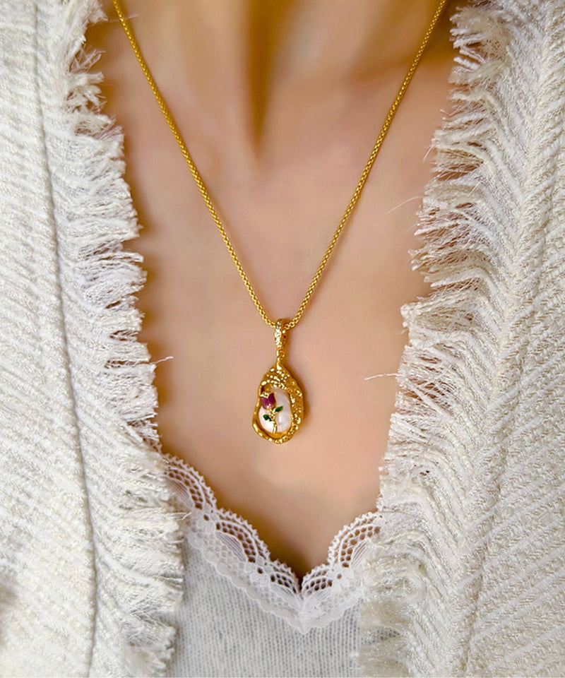 Golden Tulip Metal Monet's Garden Pendant Necklace