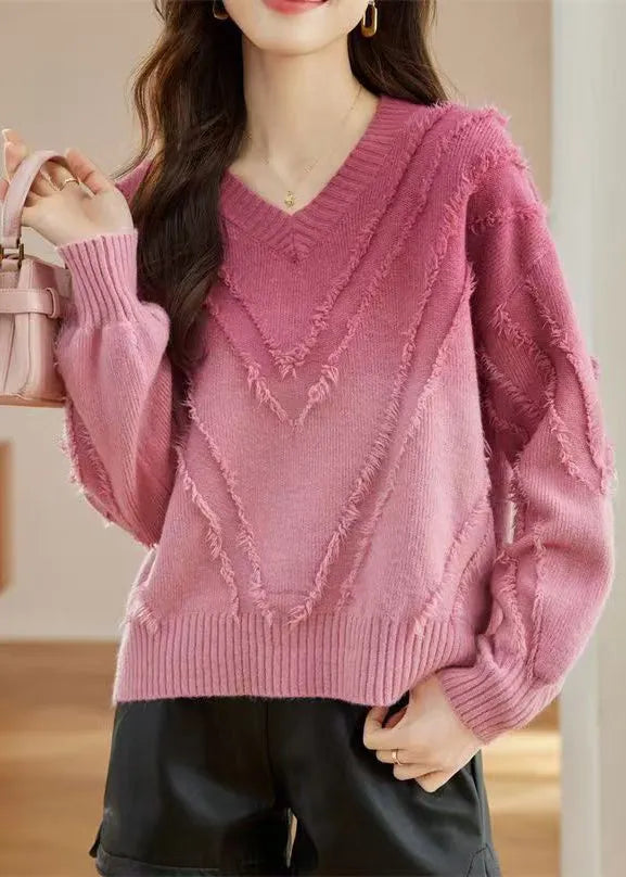 Rose Tasseled Cozy Wool Knit Sweater Fall