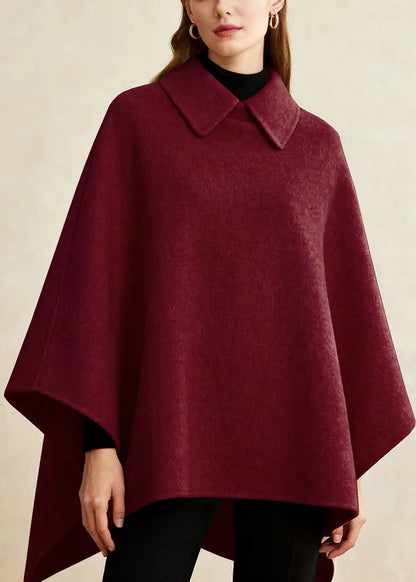 Wine Red Peter Pan Collar Woolen Cape Coats Winter