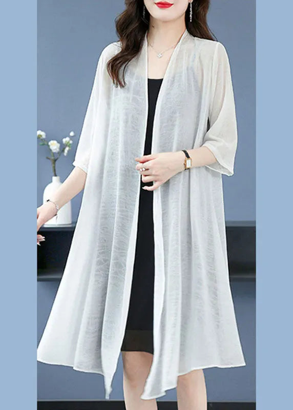 Loose White V Neck Thin Silk Cardigans Summer