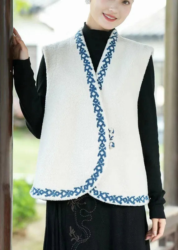 Black V Neck Thick Teddy Faux Fur Vest Tops Winter