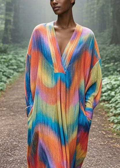 Rainbow Oversized Tie Dye Cotton Robe Dresses Spring