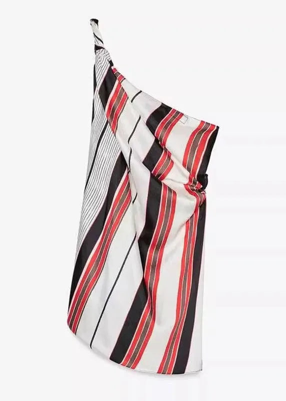 Asymmetrical Striped Tie Waist Shirt Sleeveless