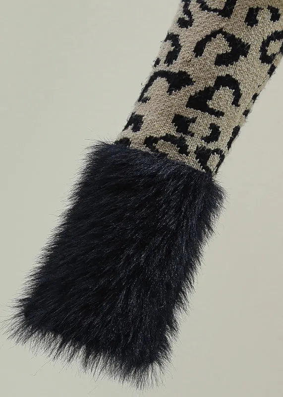 Leopard V Neck Print Patchwork Cotton Knit Sweater Winter