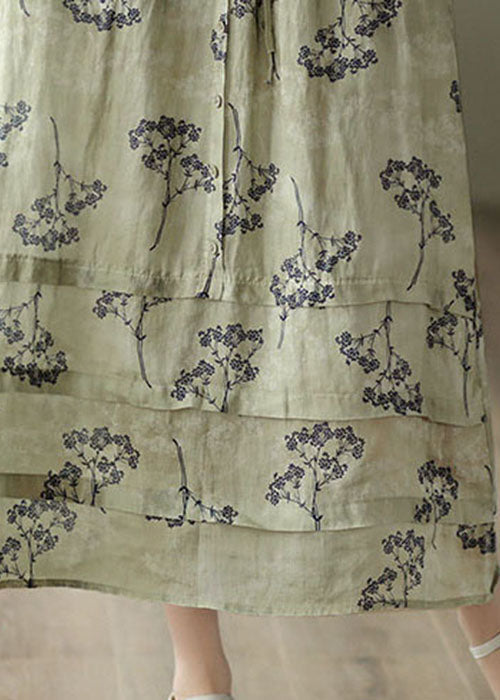 Light Green High Waist Patchwork Print Linen Skirt Summer