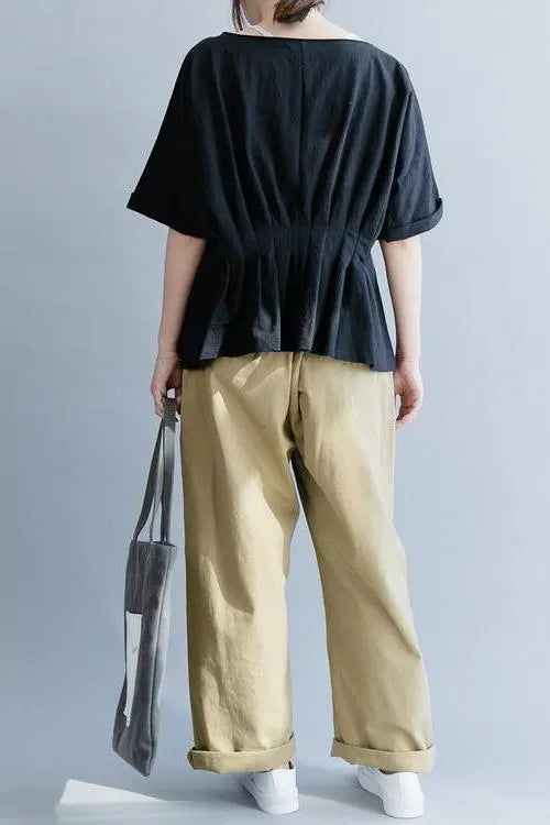 White and Black Cotton Shirt Loose Summer Tops