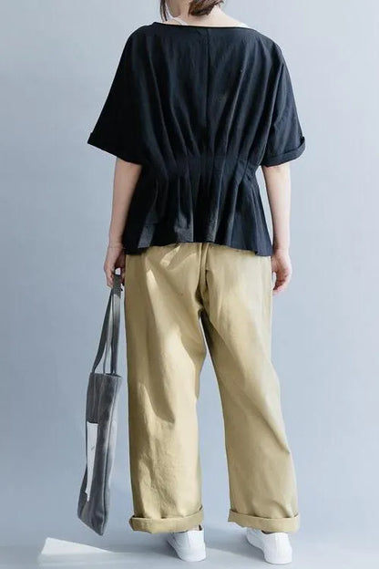 White and Black Cotton Shirt Loose Summer Tops