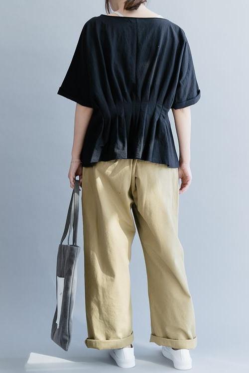 White and Black Cotton Shirt Loose Summer Tops