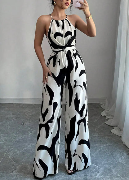 European and American Style Zebra Pattern Strap Jumpsuit