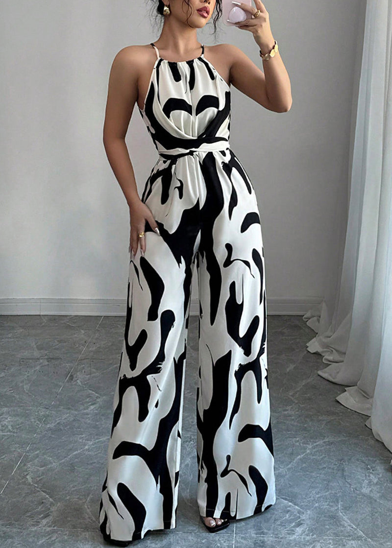European and American Style Zebra Pattern Strap Jumpsuit