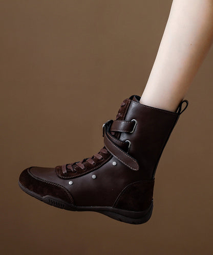 Khaki Lace Up Wedge Suede Splicing Boots