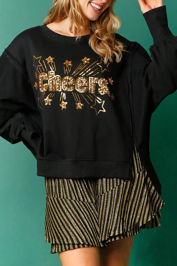 Christmas Sequin Casual Crew Neck Long-Sleeve Sweatshirt