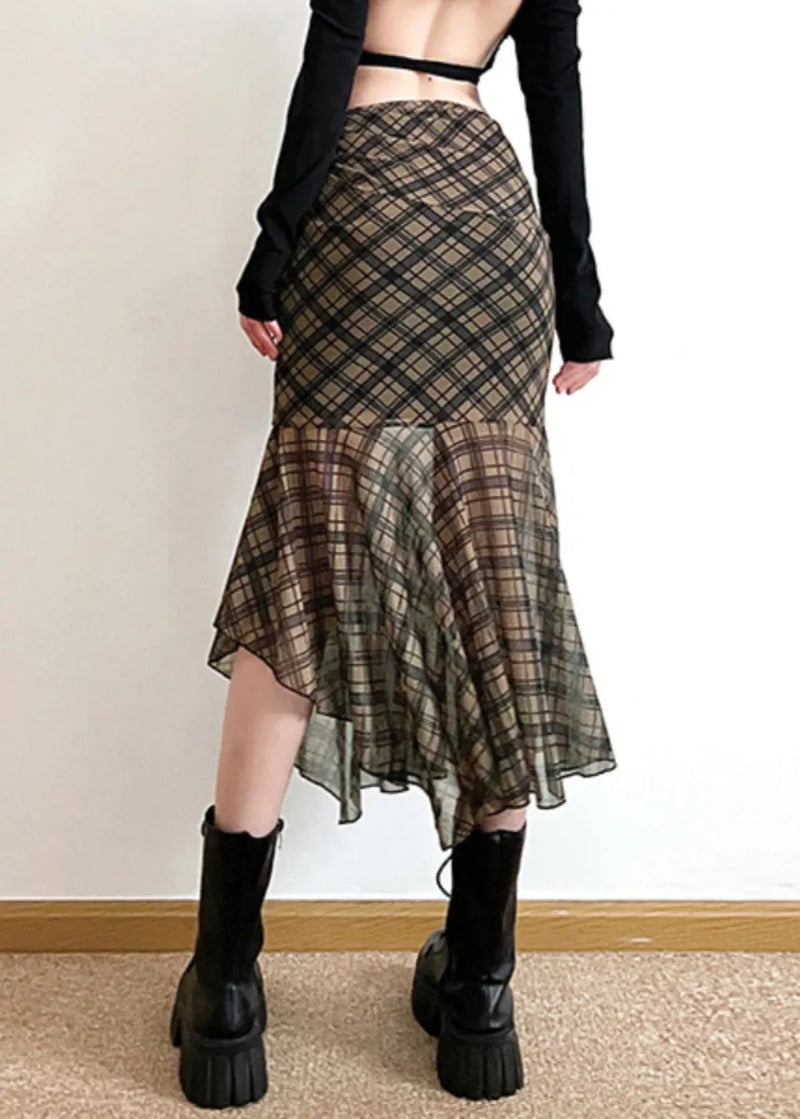 Stylish Asymmetrical Plaid Patchwork Chiffon Skirts Summer