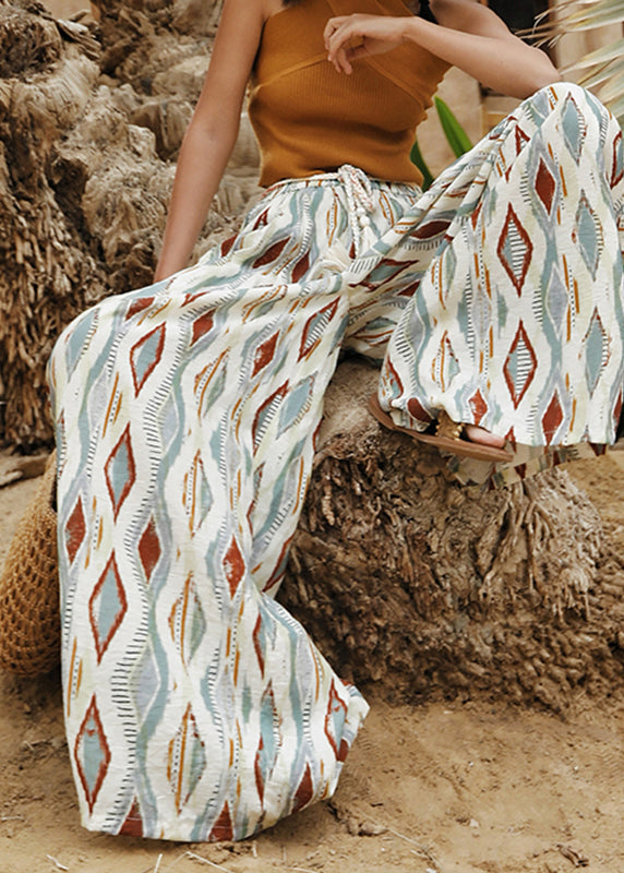 Colorblock Elastic Waist Plaid Sashe Wide Leg Pants