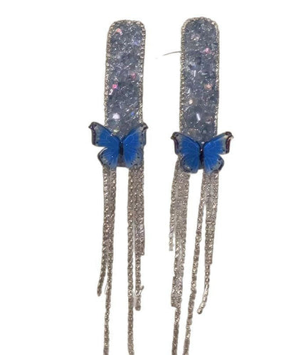 Blue Alloy Zircon Butterfly Tassel a Pair Hairpin
