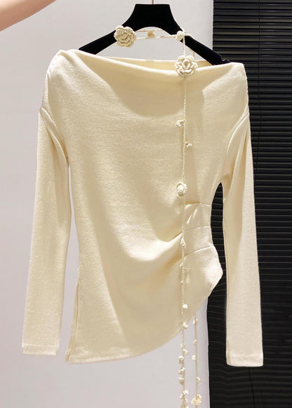 Handmade Yellow Asymmetrical Wrinkled Cotton Blouses Fall