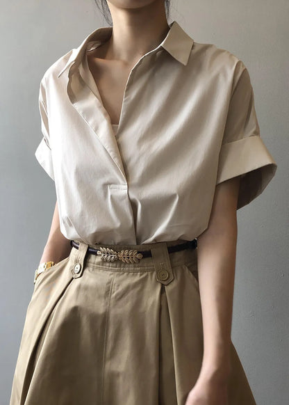 Apricot Peter Pan Collar Cotton Blouse Tops Summer