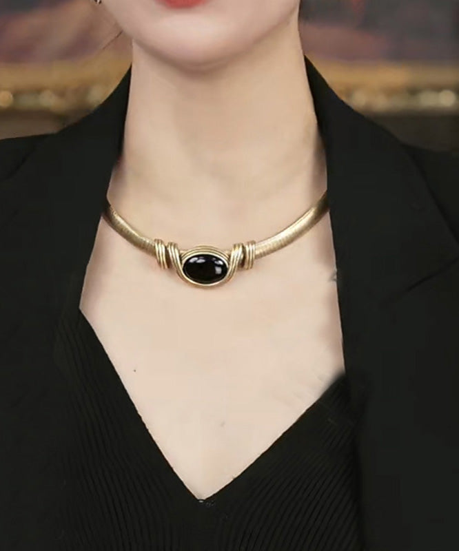 Black Sterling Silver Overgild Agate Choker