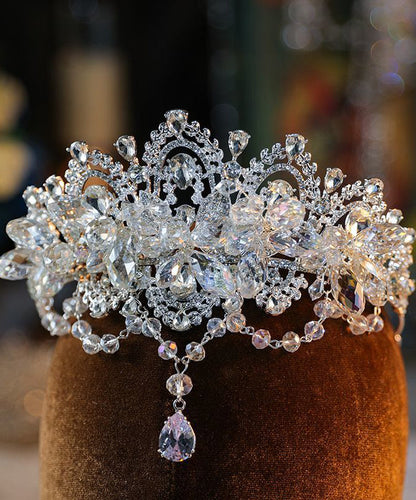 White Alloy Zircon Crystal Tassel Drop Earrings and Hairpiece Two-piece Set