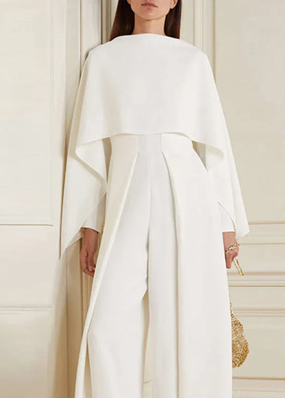 White Zippered Patchwork Cotton Jumpsuit Spring