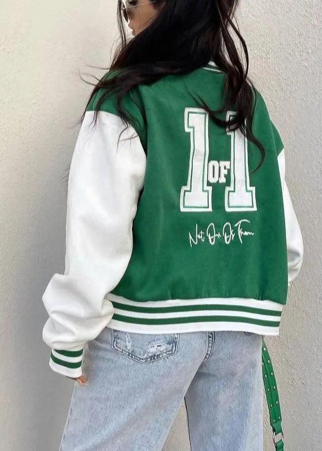 Green Printed Thick Baseball Uniform Coat Autumn