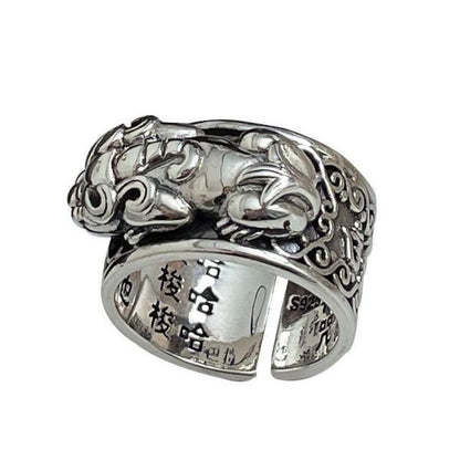 Sterling Silver God of Wealth Mantra Pixiu Rings