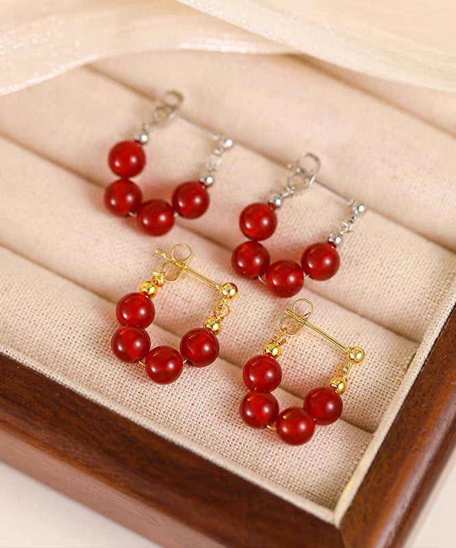 Red Copper Overgild Pomegranate Garnet Hoop Earrings