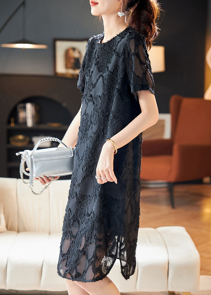 Black Hollow Out Side Open Chiffon Long Dresses Summer