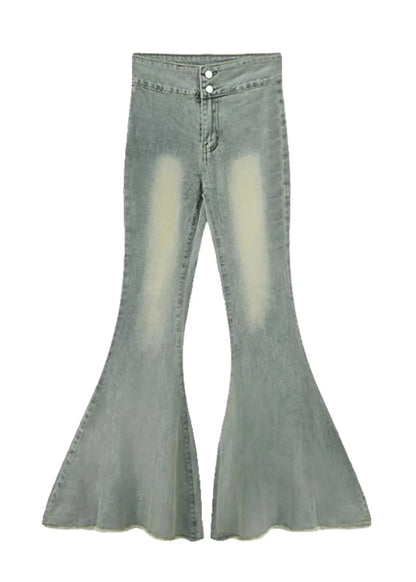Simple Light Blue High Waist Butt Scrunch Denim Bell-bottom Trousers Spring