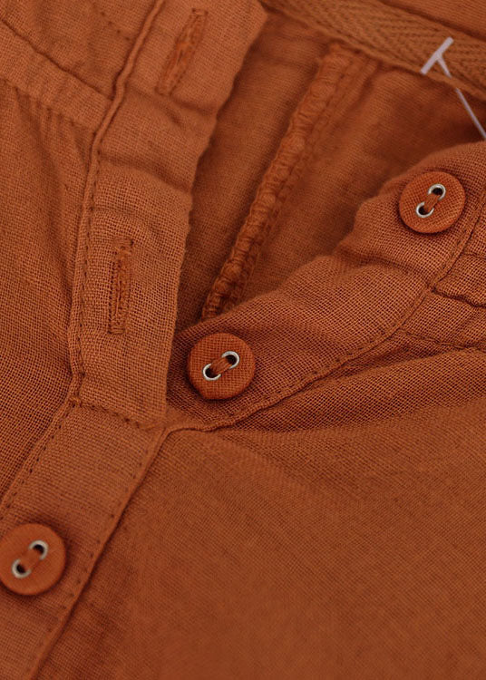 Orange Cotton Shirts Top Drawstring Hooded Long Sleeve