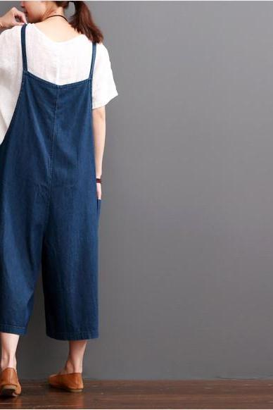 Cowboy Blue Causel Loose Overalls Big Pocket Trousers Outfits