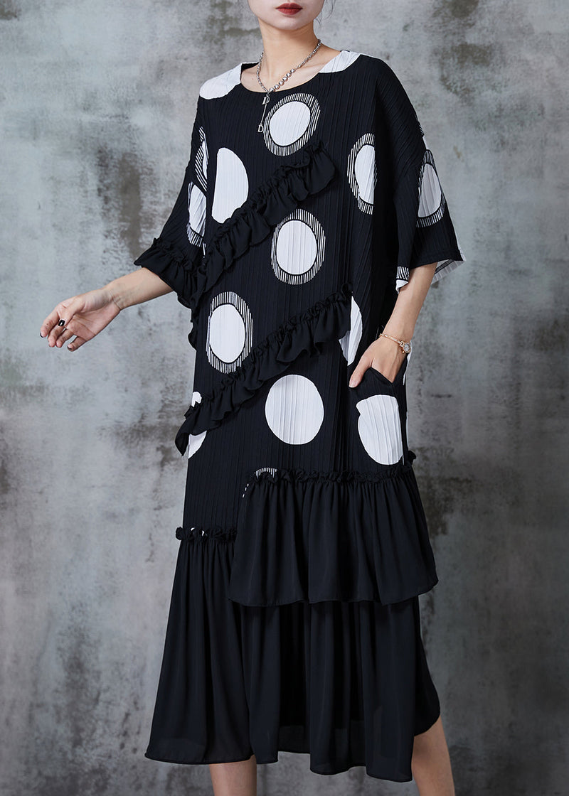 Black Ruffled Patchwork Chiffon Maxi Dress Summer