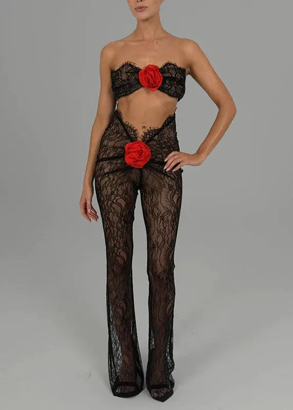 New Black Tight Lace Strapless Jumpsuit