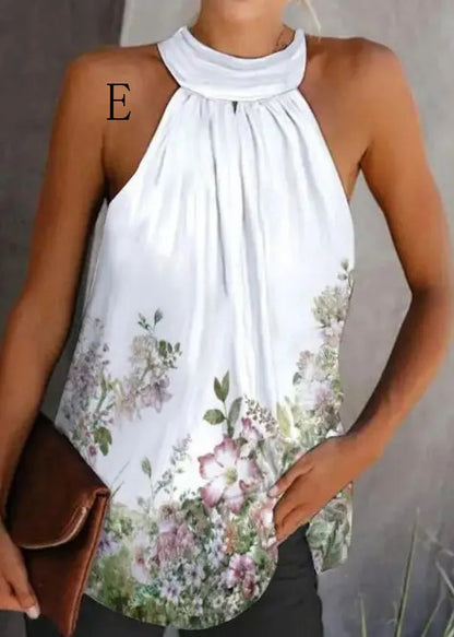 European and American Print Halter Top Sleeveless