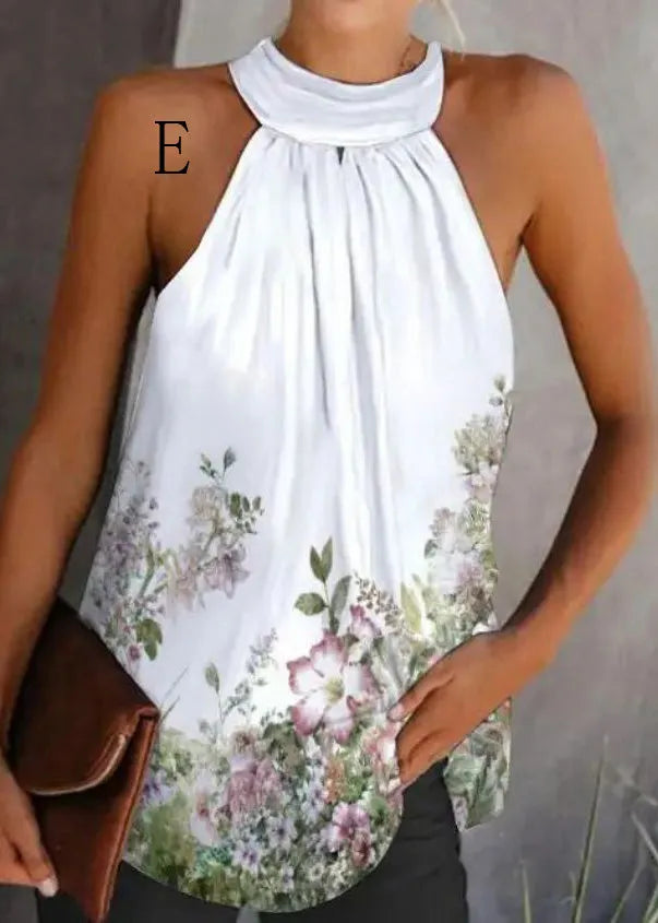 European and American Print Halter Top Sleeveless