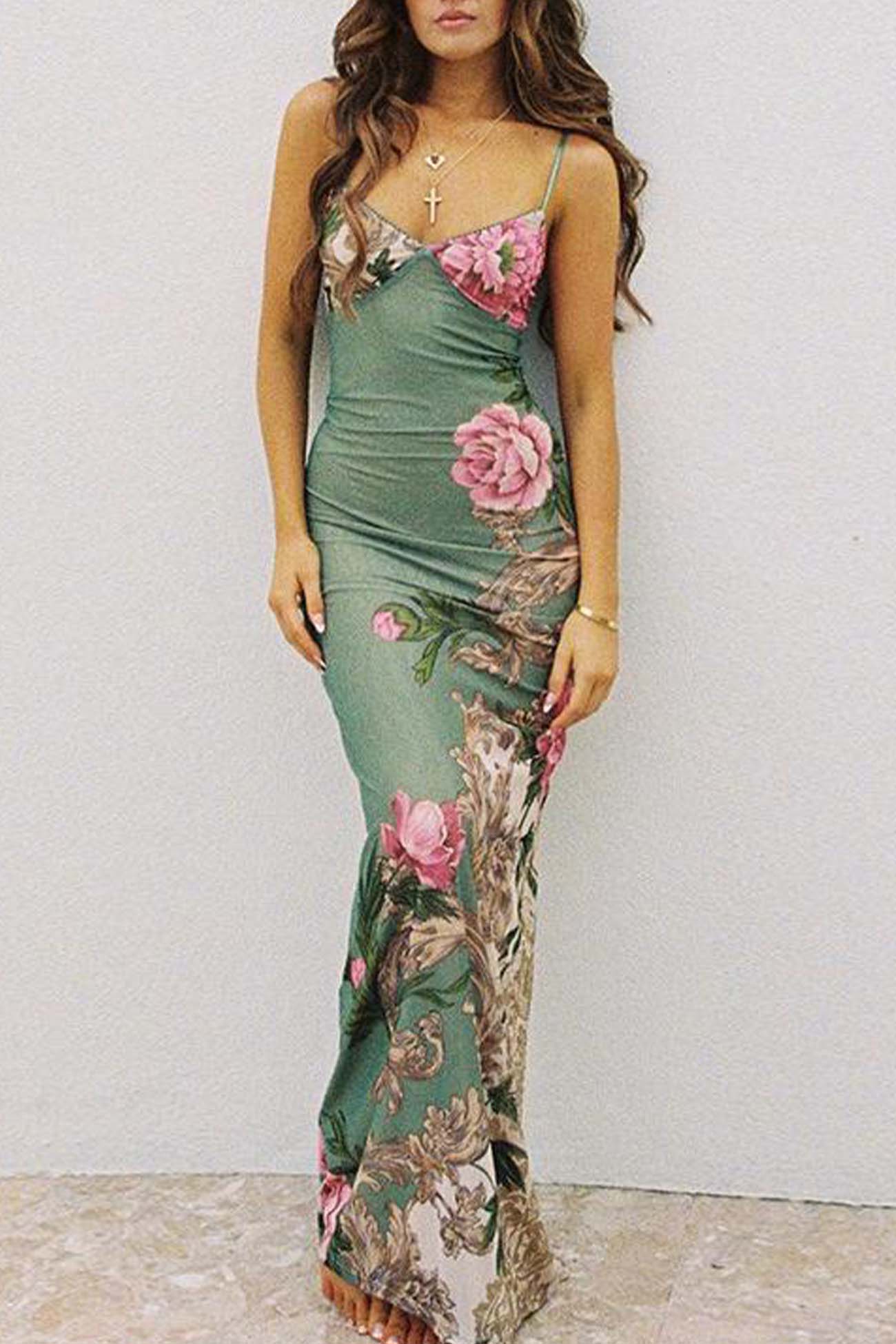 Printed Backless Bodycon Dress
