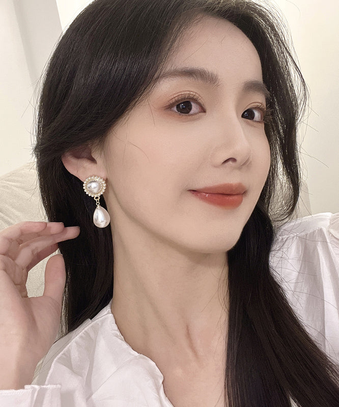 White Sterling Silver Pearl Water Drop Drop Earrings