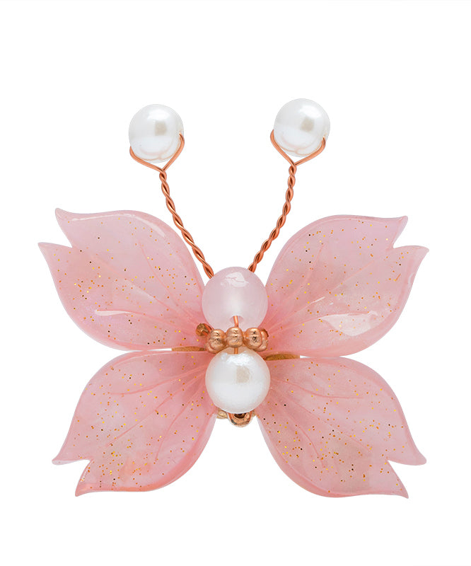 Pink Copper Alloy Pearl Colored Glaze Butterfly Hairpin