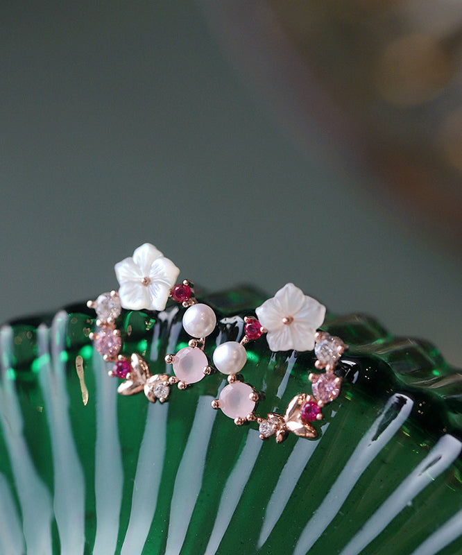 Pink Copper Overgild Zircon Hoop Earrings