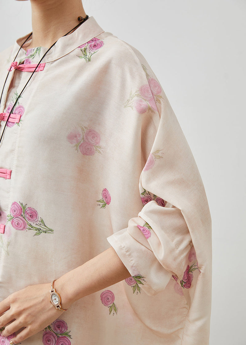 Apricot Chinese Button Linen Loose Shirt Top Spring