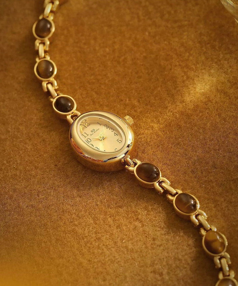 Fine Gold Metal Alloy Tempered Glass Quartz Movement Watches