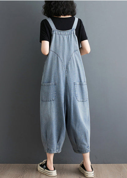 Fine Black Oversized Denim Overalls Jumpsuit Summer