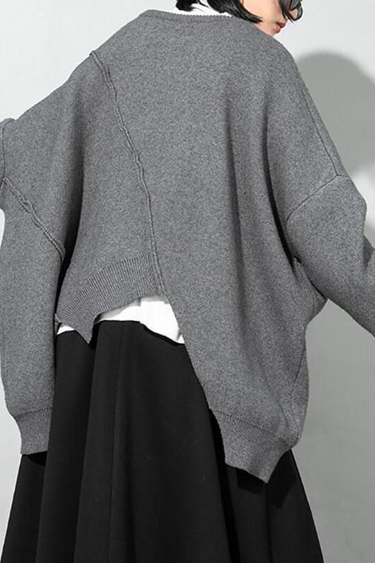 O-neck Knitted Irregular Hem Pure Color Sweater