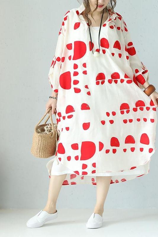 Loose Summer Red Dot Black Chiffon Long Dresses Outfits