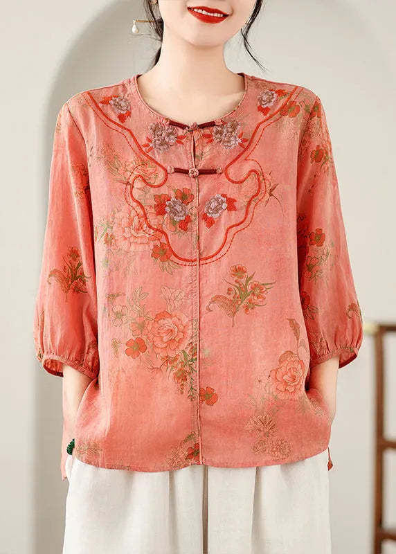Orange Patchwork Low High Design Shirt Summer