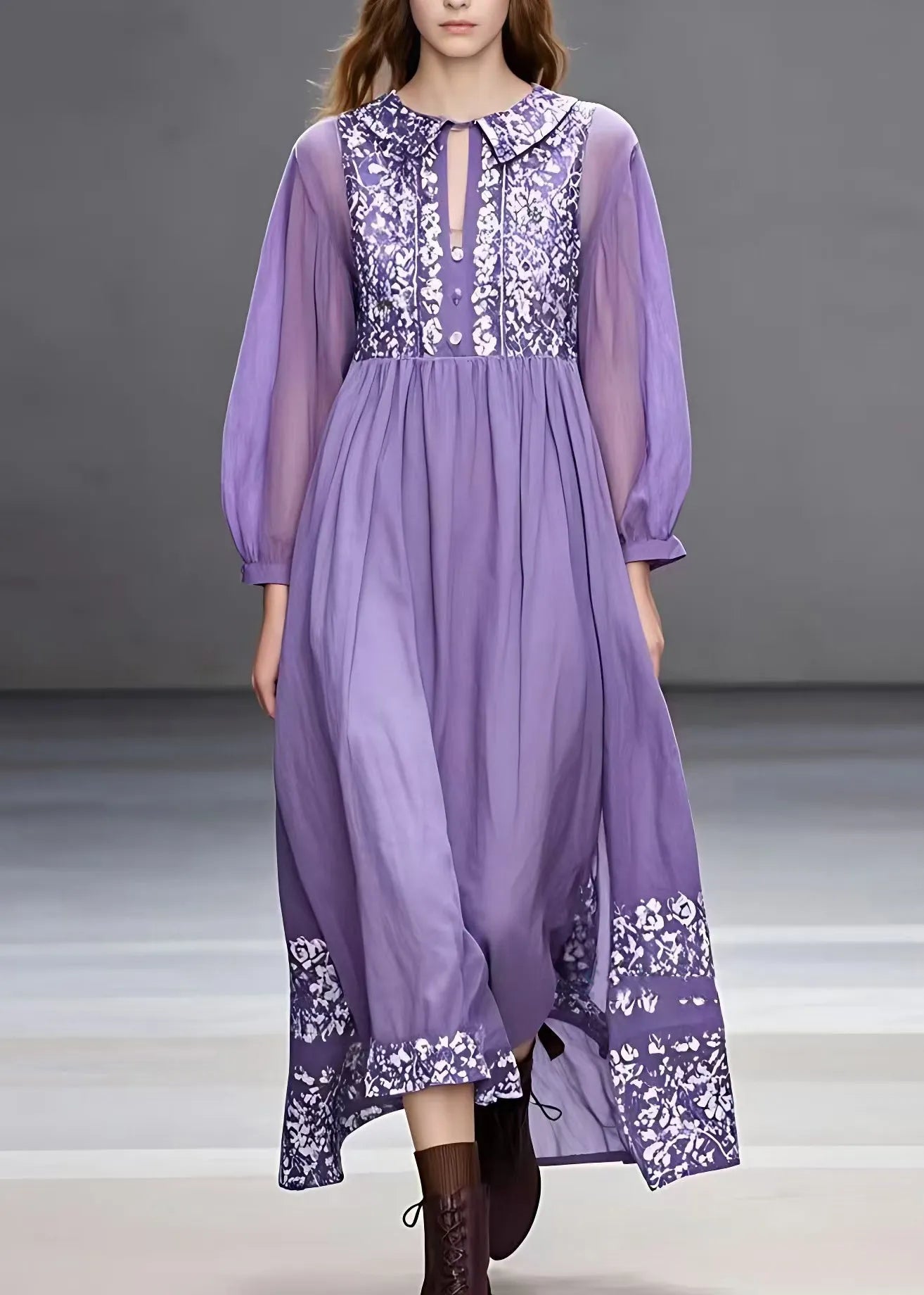 Print Patchwork Holiday Long Dress Long Sleeve