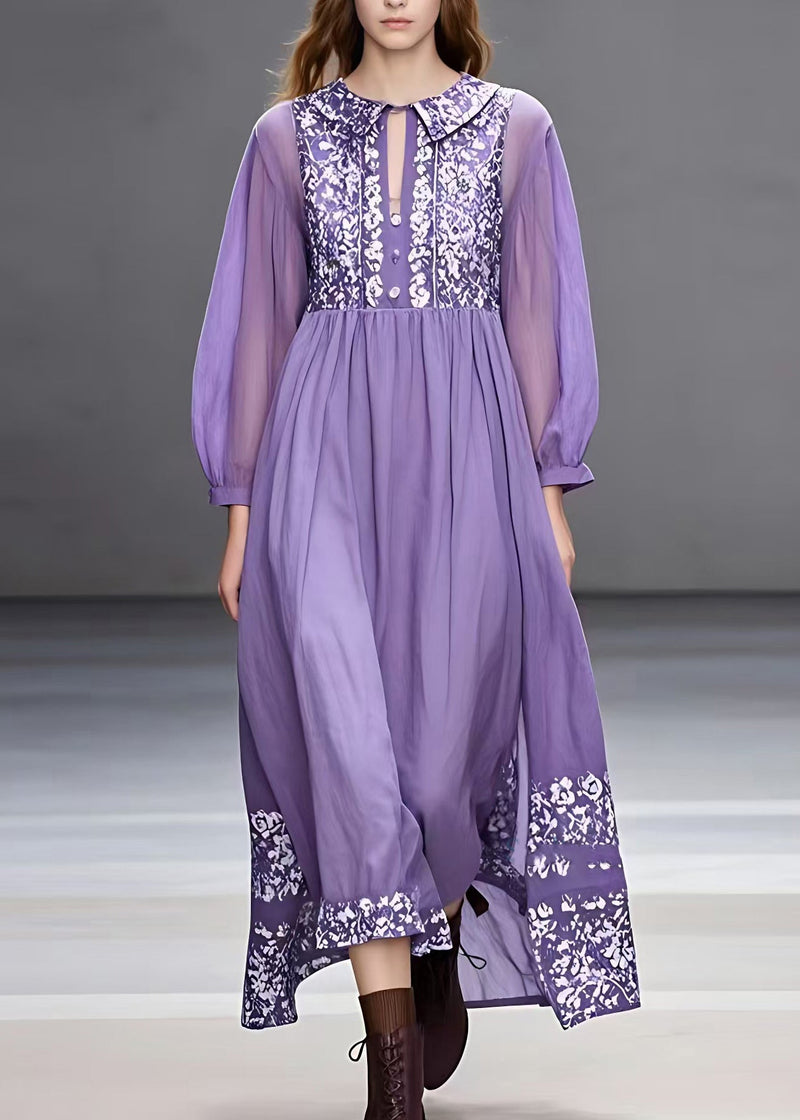 Print Patchwork Holiday Long Dress Long Sleeve